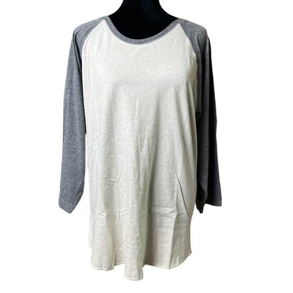 LAT Raglan Baseball Tee Shirt Top Ladies Large Heather Gray Crew Neck 3/4 Sleeve - Picture 1 of 10